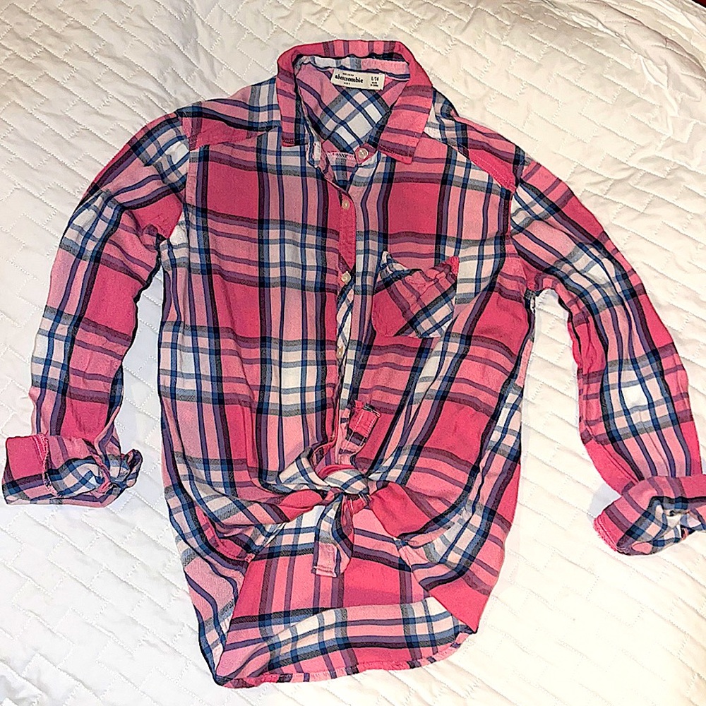 Girls' Abercrombie Kids Size 14 Pink And Blue Plaid Button-Up Shirt Super Soft